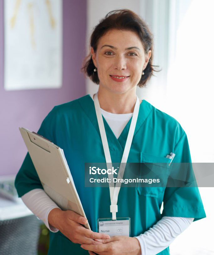 Portrait of smiling nurse holding medical history of patient